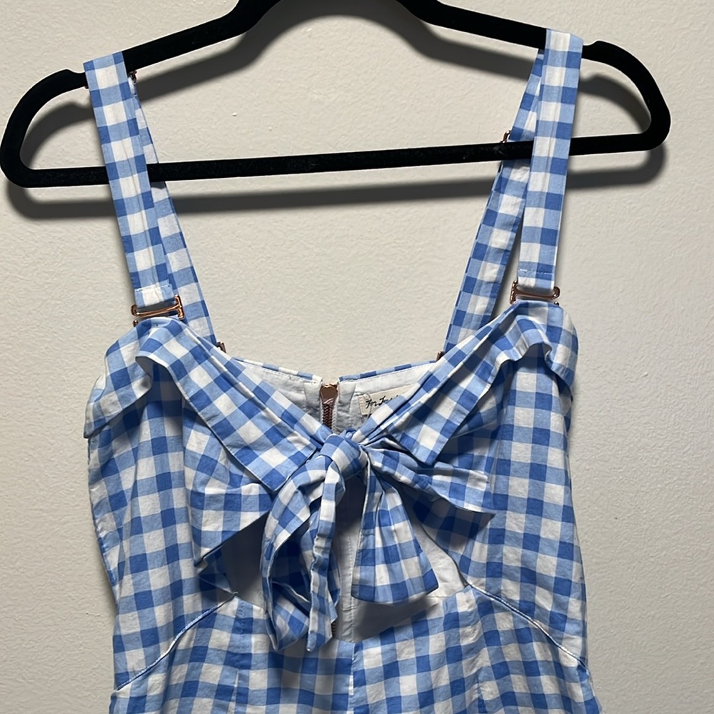 FOR LOVE AND LEMONS Gingham Blue Dixie Bow Romper, Size S - Picture 5 of 15